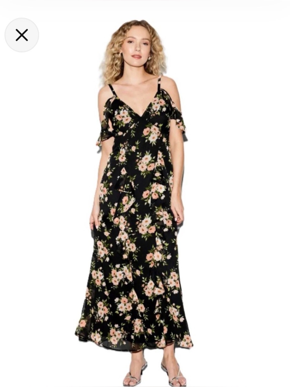 Off-Shoulder Ruffle Chiffon Maxi Dress